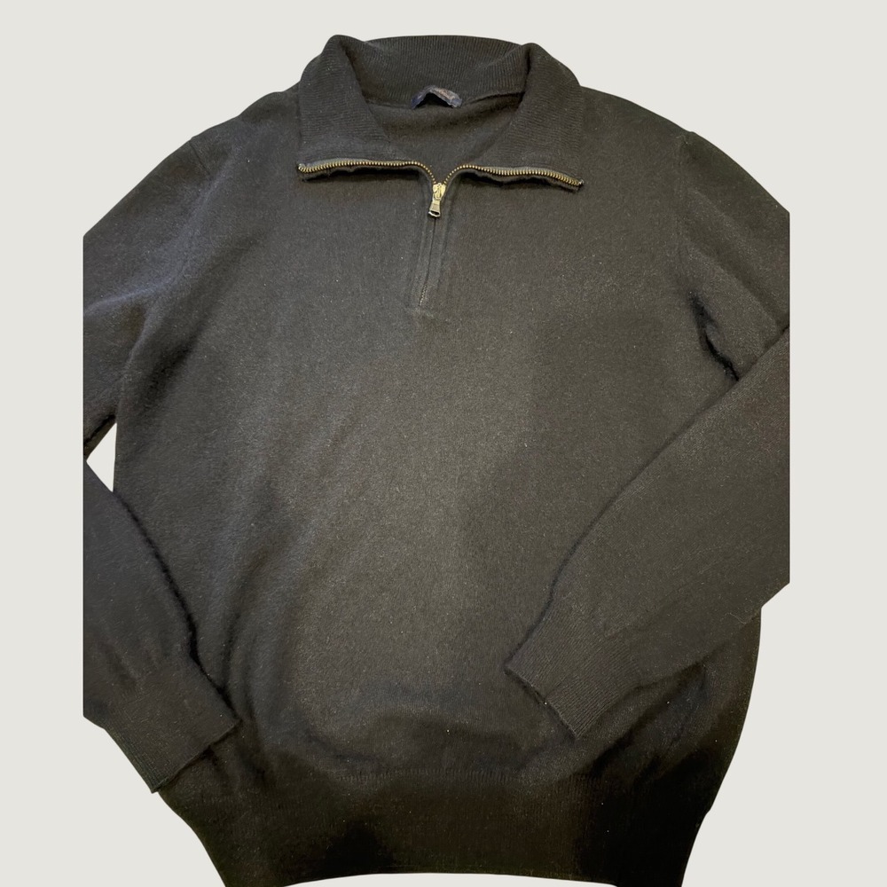 David Brown Navy Cashmere Wool Blend Quarter Zip Sweater Made in Italy